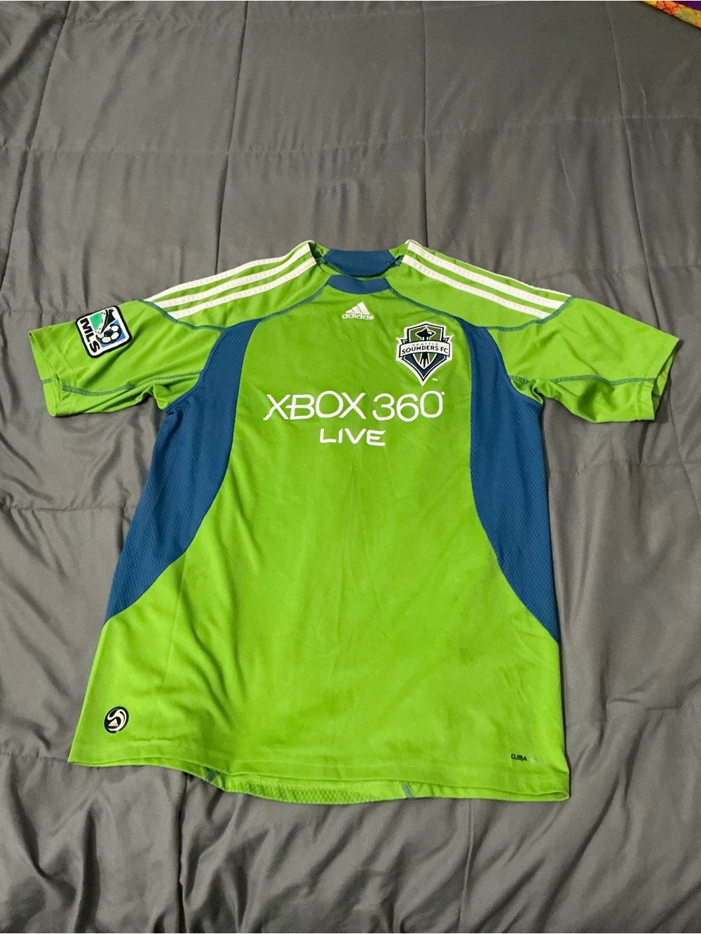 adidas Youth Seattle Sounders Bright Green and Blue Soccer Top
